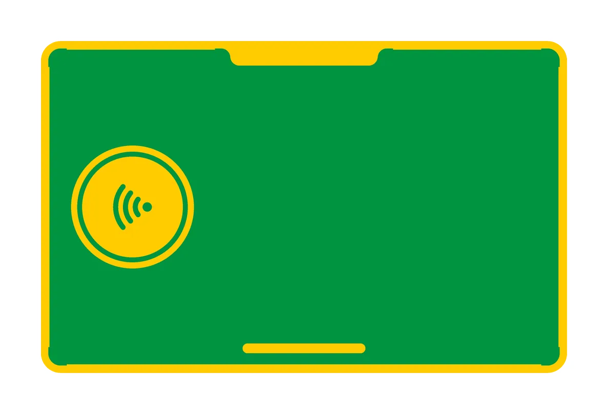 An alternate back for the Brasil card (Tap: green, yellow window, green mark): green, with a yellow window holding a green ring of tap waves.