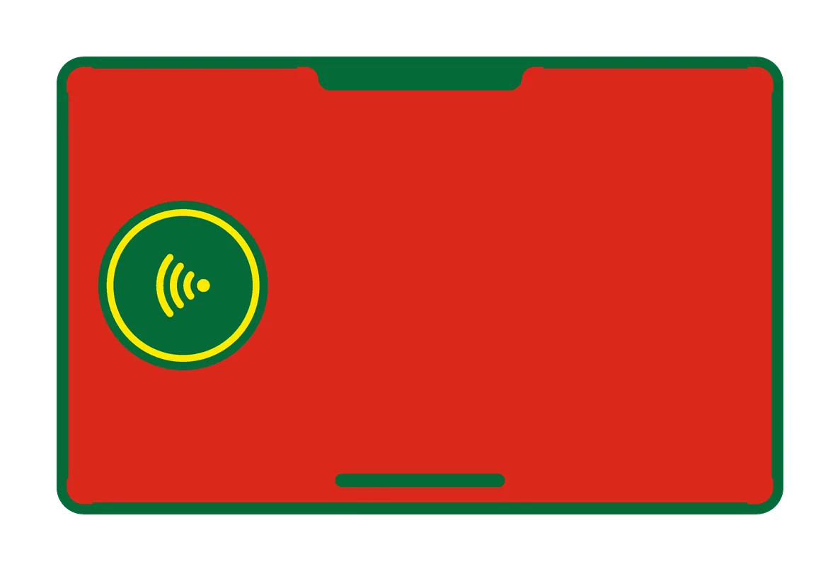 An alternate back for the Portugal card (Tap: red, green window, yellow mark): red, with a green window holding a yellow ring of tap waves.