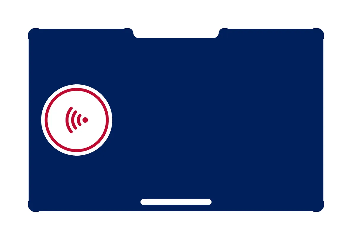 An alternate back for the USA Light card (Tap: navy, white window, red mark): navy, with a white window holding a red ring of tap waves.