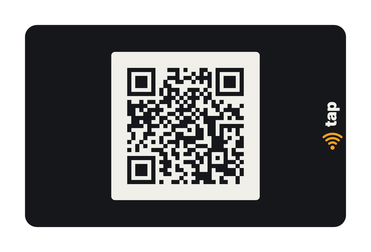 The Mystery front style on a Classic Dark card: only the QR code, in the middle.