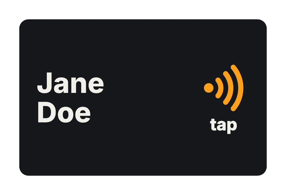 The Tap only front style on a Classic Dark card: the name and a large tap mark, with no code.