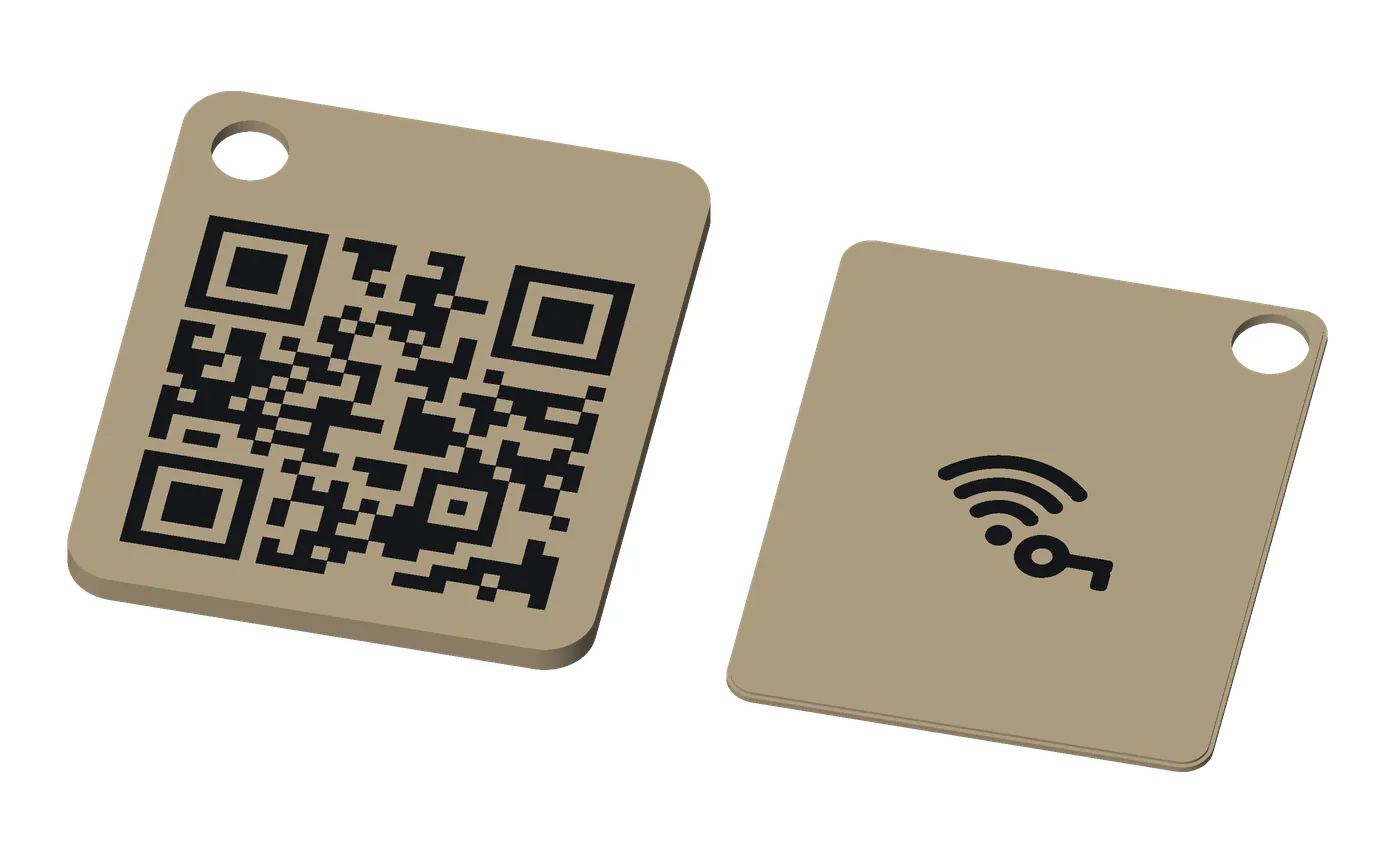 A base tag, black on khaki: both pieces, the front and the back.