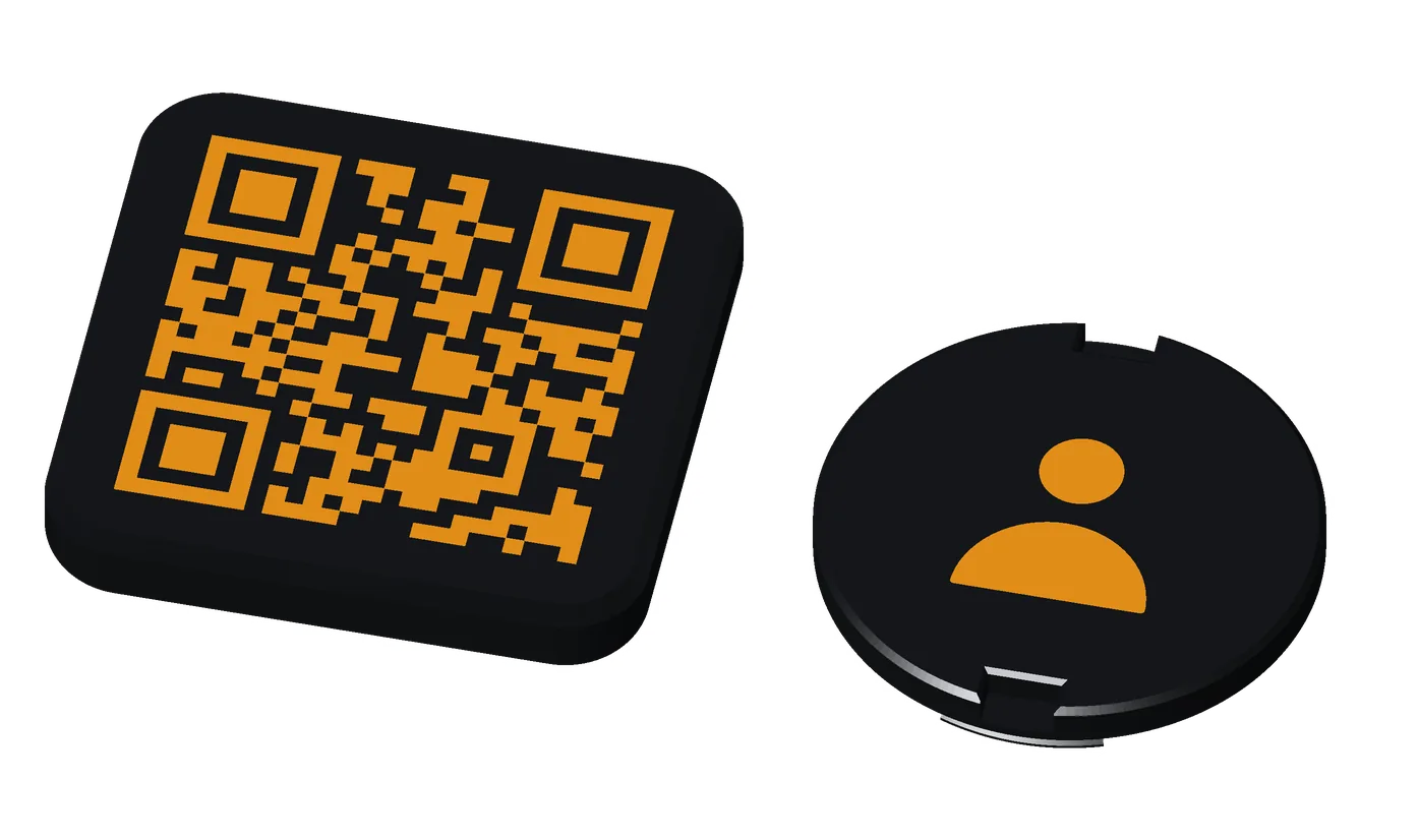 An earless Premium tag, orange on black: no ring hole, for a stand or a home project.