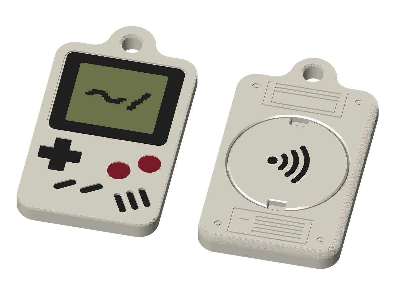 The Retro handheld, Premium, large size: its front, a screen, a D-pad and buttons, and its back.