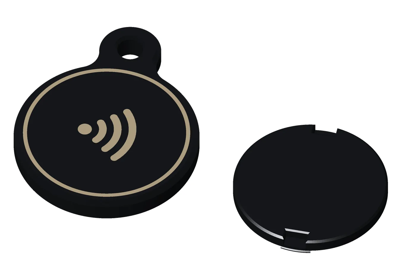 A premium coin, khaki on black: both pieces, the front and the back.