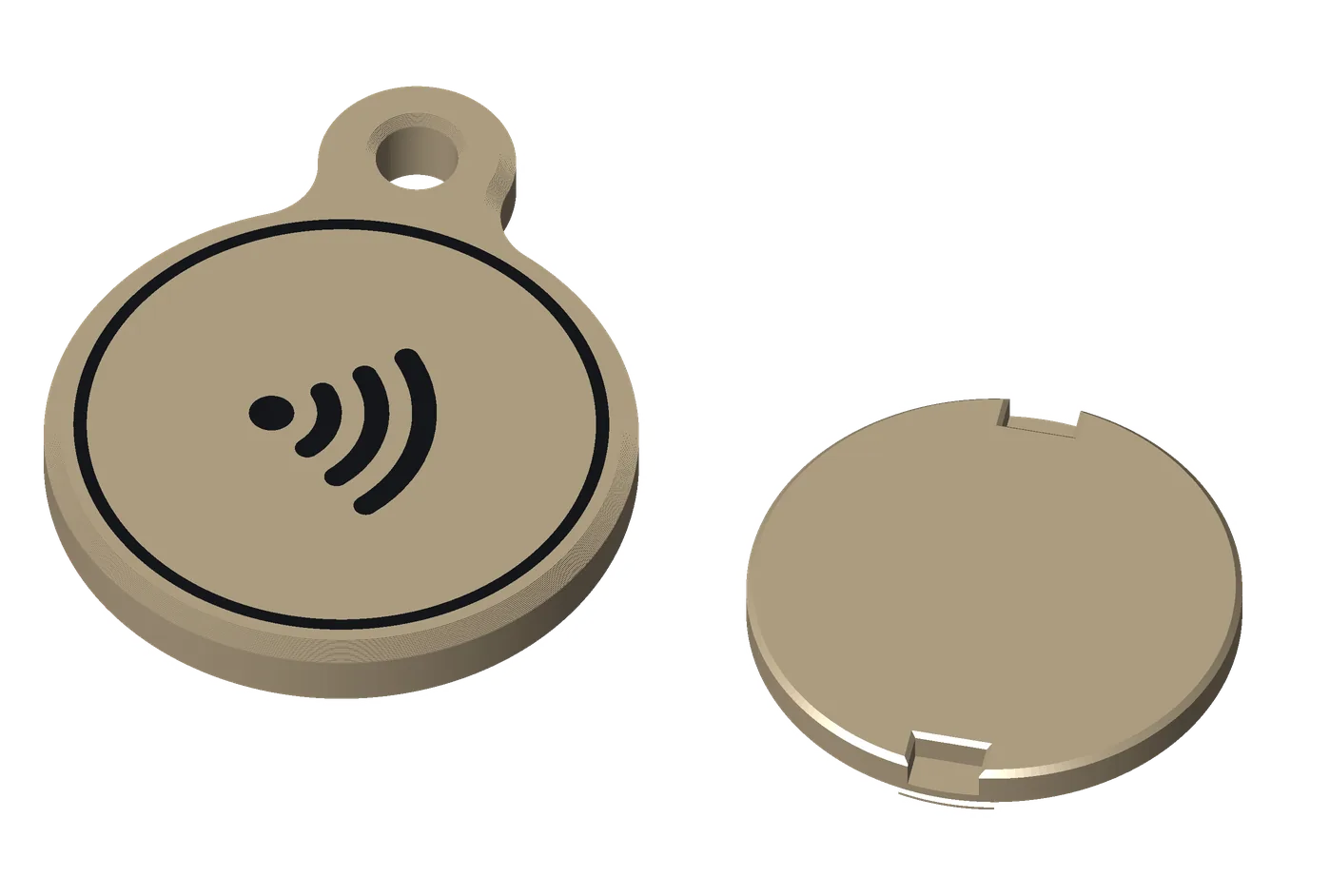 A premium coin, black on khaki: both pieces, the front and the back.