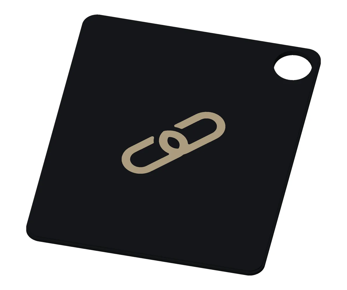 The Link tag from the giveaway box, khaki on black.