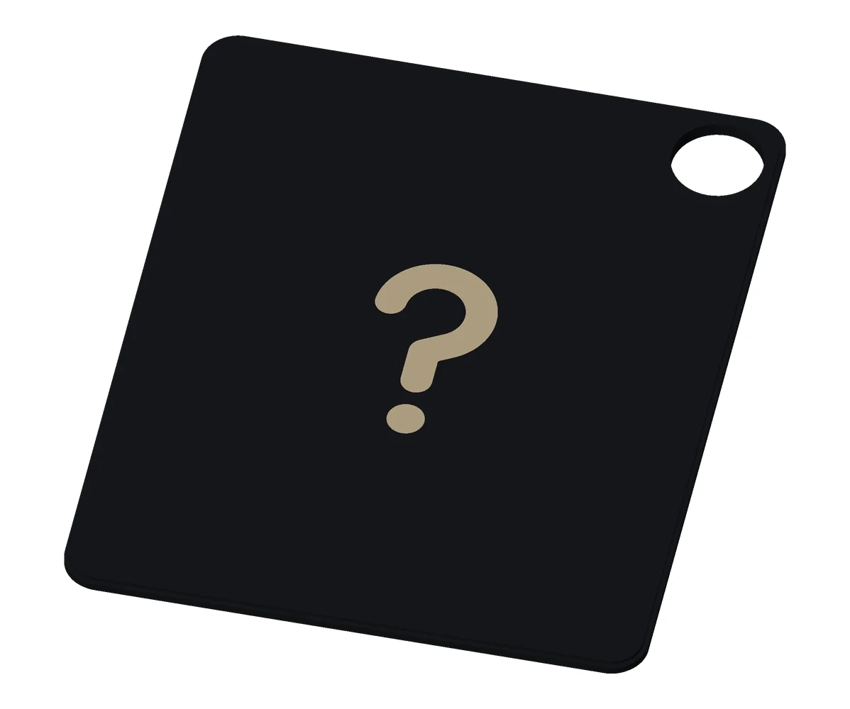 The Lost item tag from the giveaway box, khaki on black.