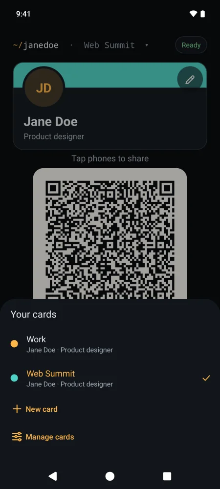 Switching cards: Jane Doe’s Work and Web Summit cards
