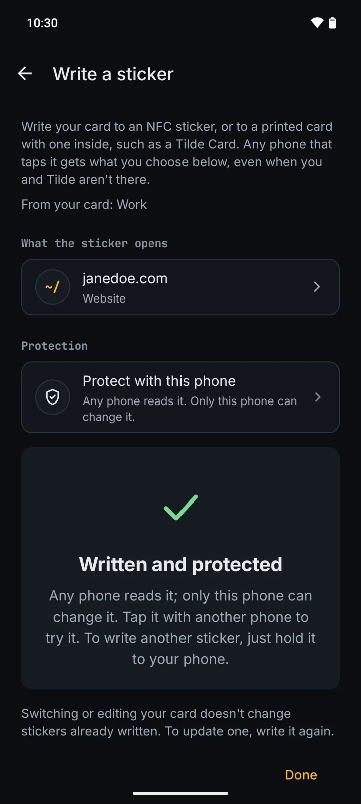 Written and protected: the result after one tap