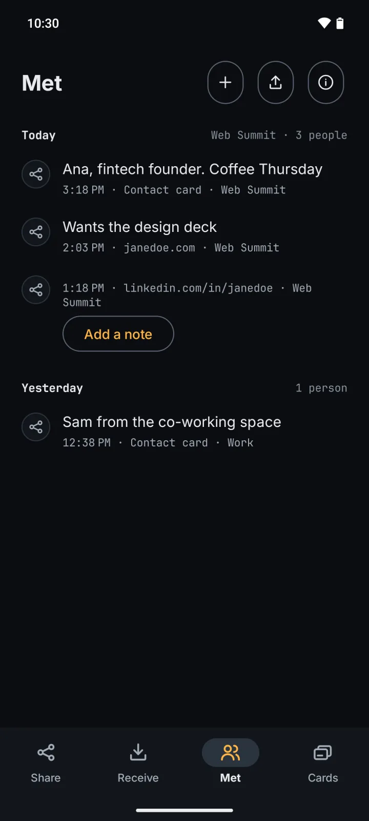Met: today's Web Summit taps with notes, and yesterday's